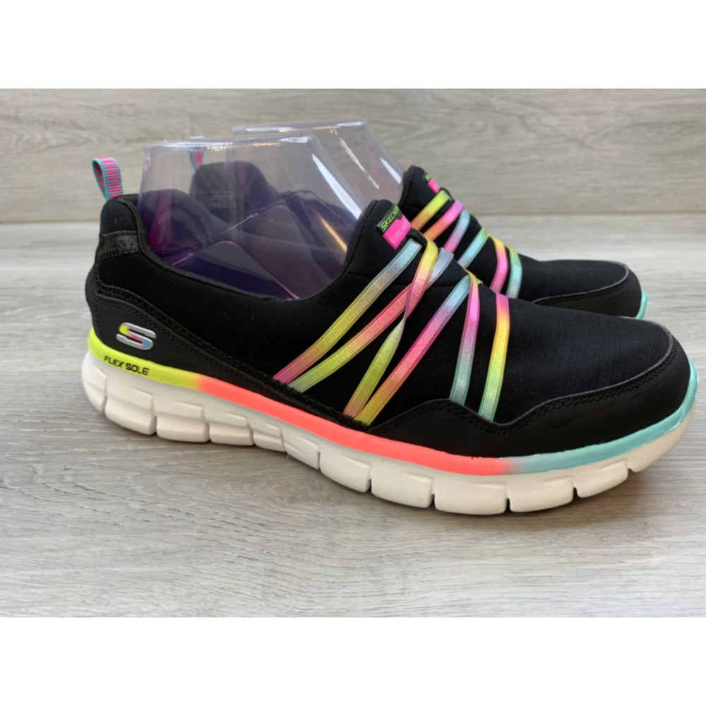 Skechers Flex Appeal Next Generation Black Rainbow Sneakers Women's 8 Shoes